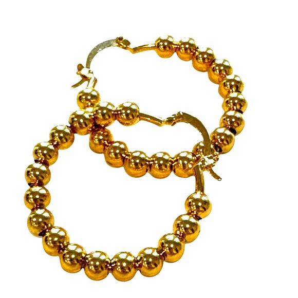 Elegant 18K Gold Filled Hoop Ball Earrings. NEW - Picture 4 of 5